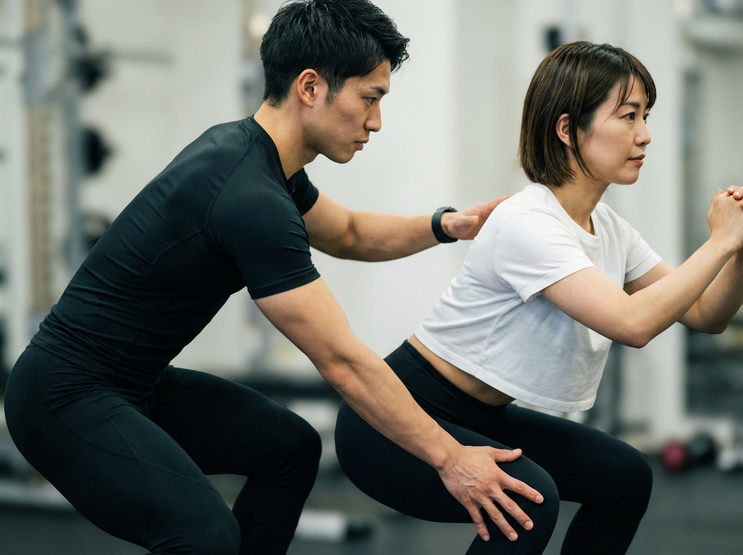 スクワットを教えるトレーナー