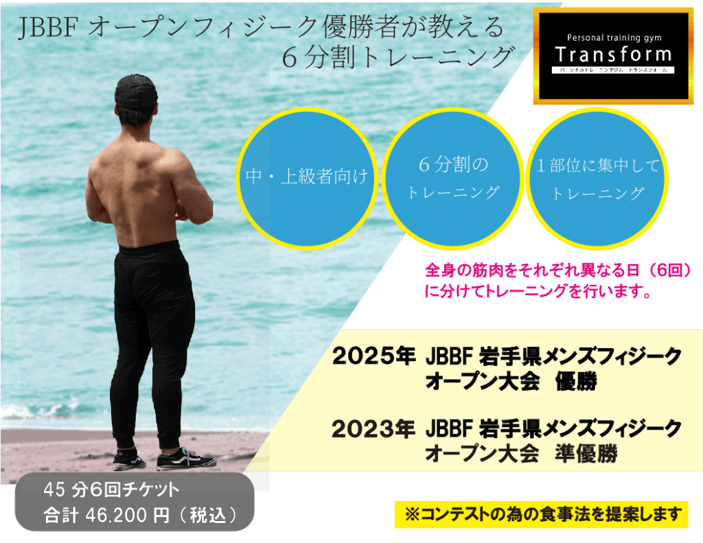 新プラン JBBFオープンフィジーク優勝者が教える６分割トレーニング